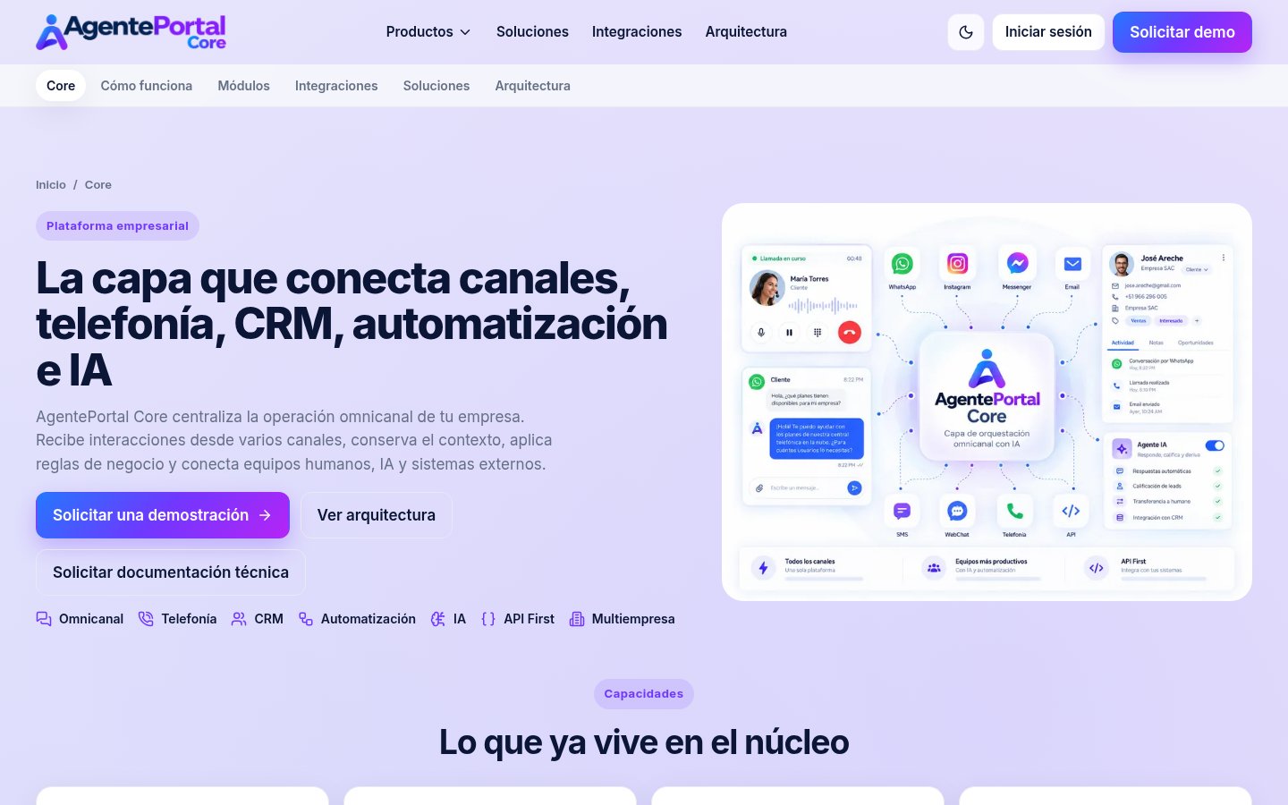 Página de AgentePortal Core