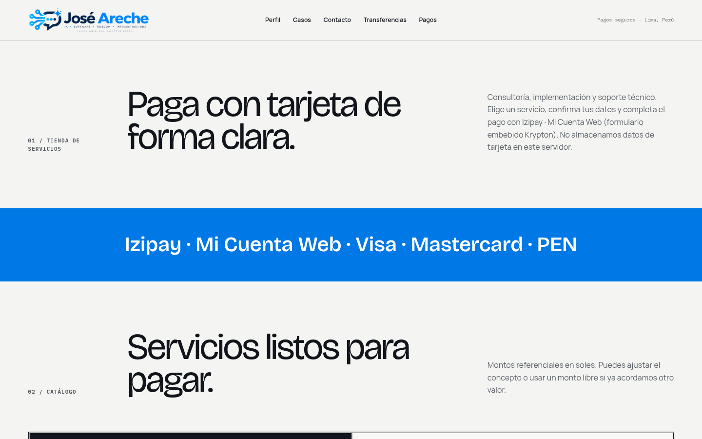 Página de pagos con tarjeta de joseareche.com